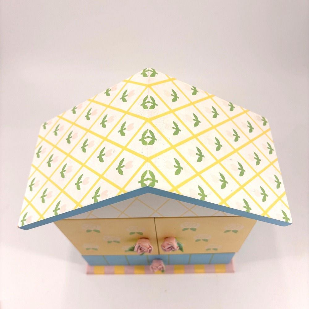 Hand Painted Wooden House Jewelry Box Trinket Storage with Roses Cottagecore 90s - Picture 3 of 10